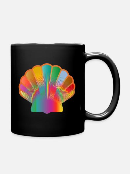 Bunte Muschel | Maritimes Kunstmotiv - Tasse einfarbig - Schwarz