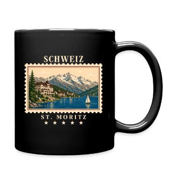 Schweiz St. Moritz Vintage Reisemarke - Tasse einfarbig - Schwarz - Rechts
