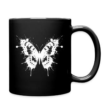 Schmetterling in weißen Tintensplittern - Tasse einfarbig - Schwarz - Rechts