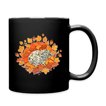 Autumn leaf hedgehog - Full Colour Mug - black - Right