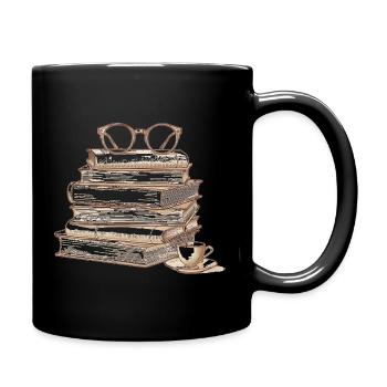 Stack of books with glasses - Full Colour Mug - black - Right