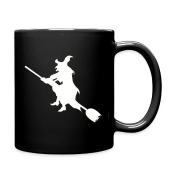 Hexe auf Besen Silhouette - Tasse einfarbig - Schwarz - Rechts