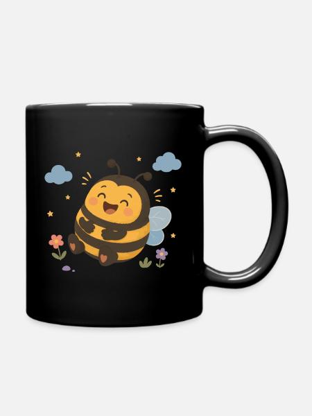 Fröhliche süße Hummel mit Herzchen  - Tasse einfarbig - Schwarz