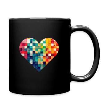 Mehrfarbiges Mosaikherz - Tasse einfarbig - Schwarz - Rechts