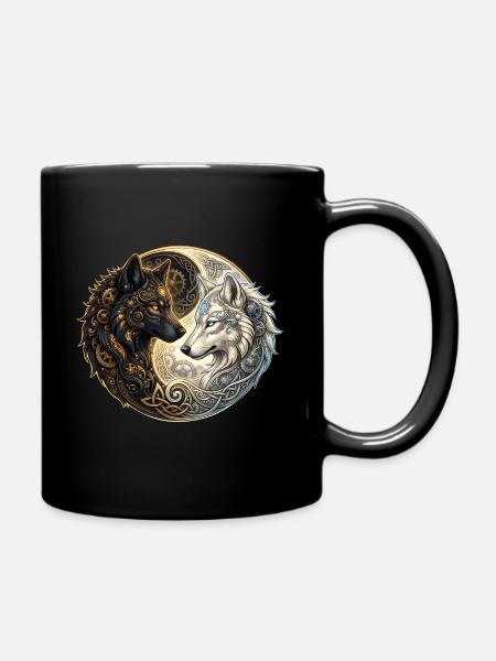 Celtic Wolves Yin Yang – Steampunk Harmony. - Tasse einfarbig - Schwarz
