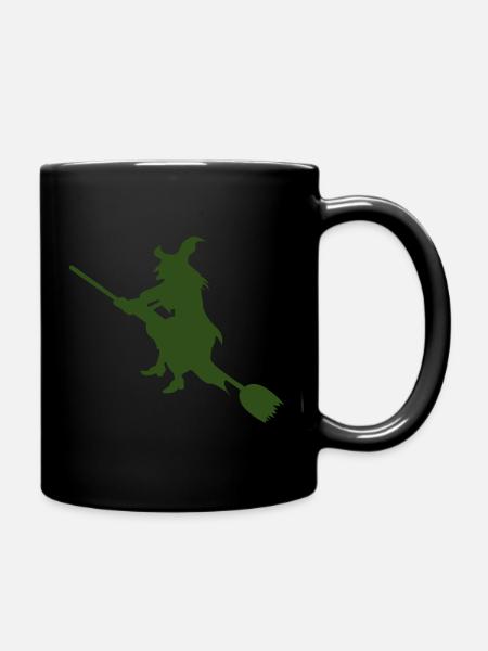 Hexe auf Besen Silhouette - Tasse einfarbig - Schwarz
