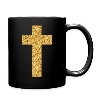 Kreuz gold Glitzer Effekt golden - Tasse einfarbig - Schwarz - Rechts