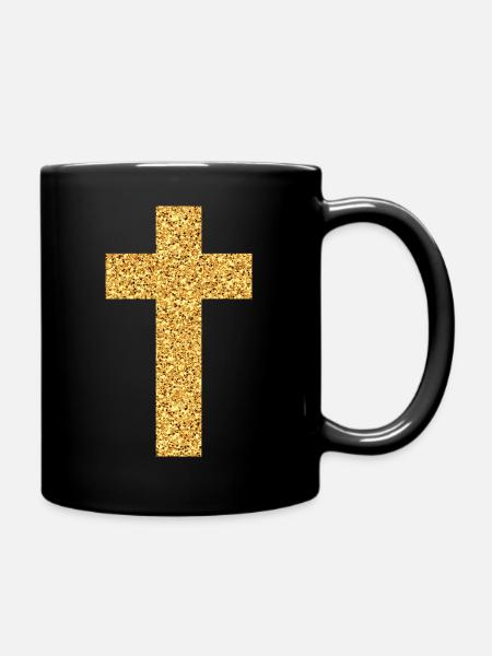 Kreuz gold Glitzer Effekt golden - Tasse einfarbig - Schwarz