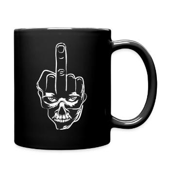 Provokatives Totenkopf T-Shirt mit Fuck you Geste. - Tasse einfarbig - Schwarz - Rechts