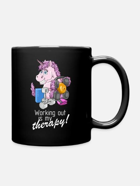 Strength training is my therapy funny unicorn - Full Colour Mug - black