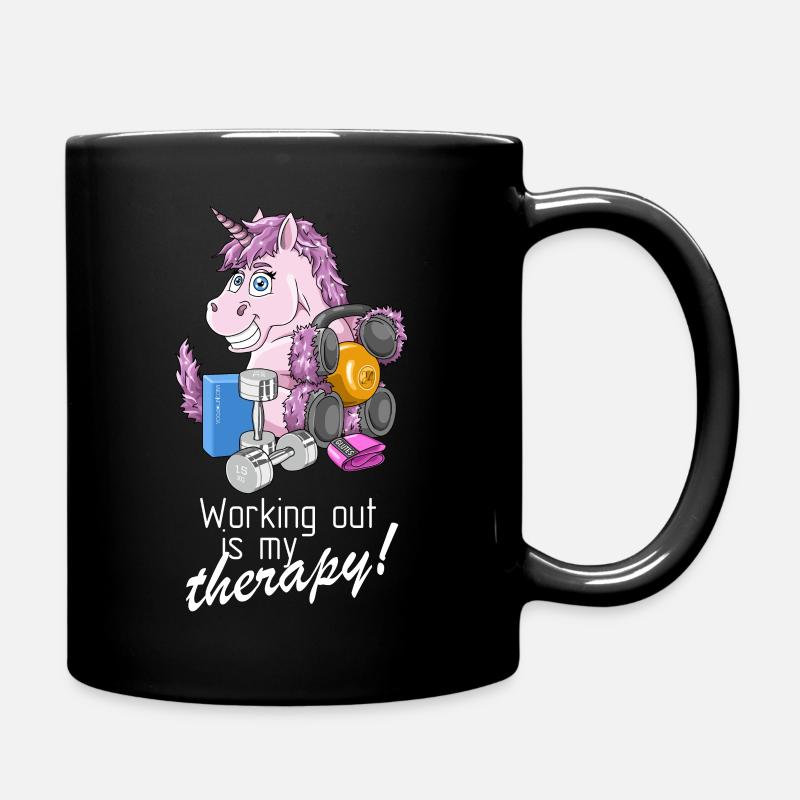 Strength training is my therapy funny unicorn - Full Colour Mug - black