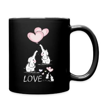 Éléphants avec cœur - Mug uni - noir - Droite