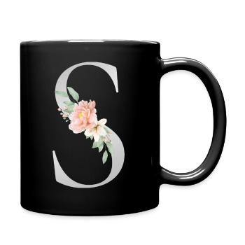 Customizable Monogram S Floral - Full Colour Mug - black - Right
