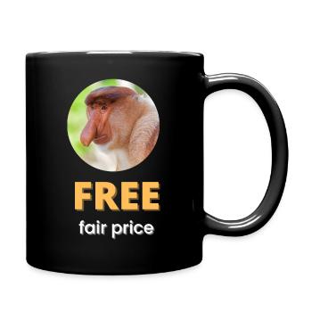 Kostenloser fairer Preis | Weißer Text - Tasse einfarbig - Schwarz - Rechts