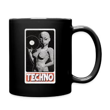 Young DJ woman with a record in her hand. - Full Colour Mug - black - Right