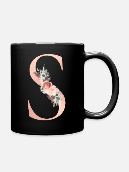 Personalisierbar Monogramm S Blumen Boho - Tasse einfarbig - Schwarz
