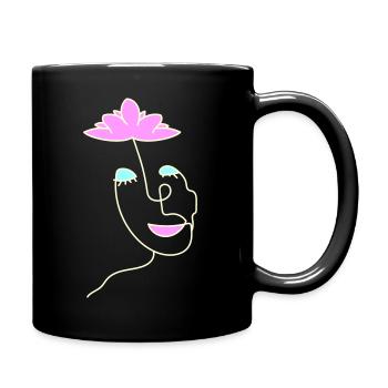 minimalistischer Kopf mit Lotosblüte (b) - Tasse einfarbig - Schwarz - Rechts