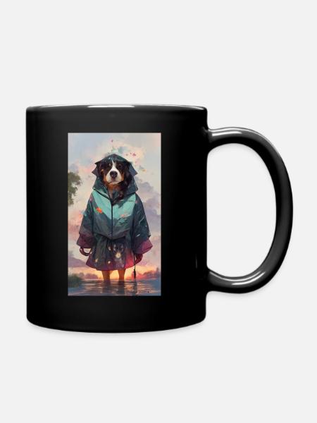 Anime Dog Bernese Mountain Dog - Full Colour Mug - black