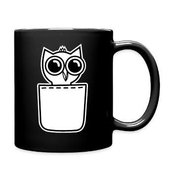 Cute baby owl in breast pocket Pocket-sized eagle owl - Full Colour Mug - black - Right