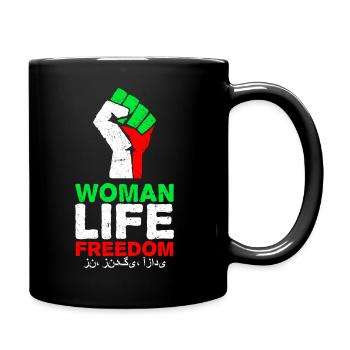 Frau Leben Freiheit | Faust mit Iran-Flagge - Tasse einfarbig - Schwarz - Rechts