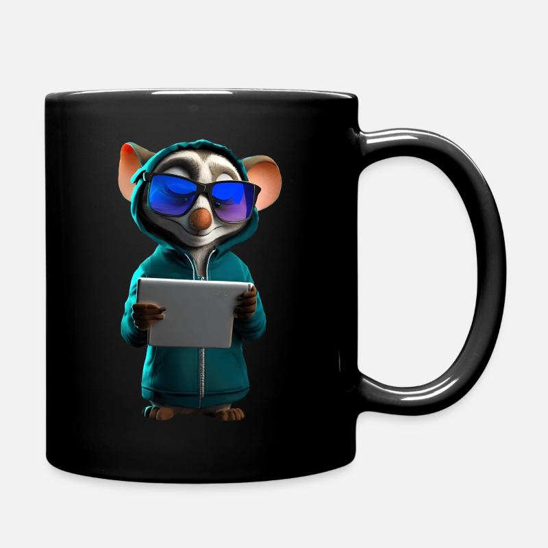 Nerd mouse with tablet - Full Colour Mug - black