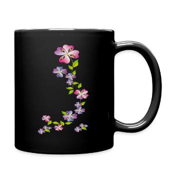 Blumenranke, Flowers - Tasse einfarbig - Schwarz - Rechts