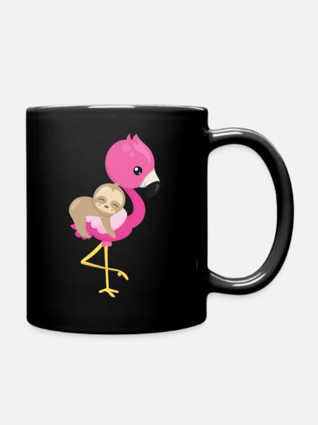 Niedliches Faultier Flamingo - Tasse einfarbig - Schwarz