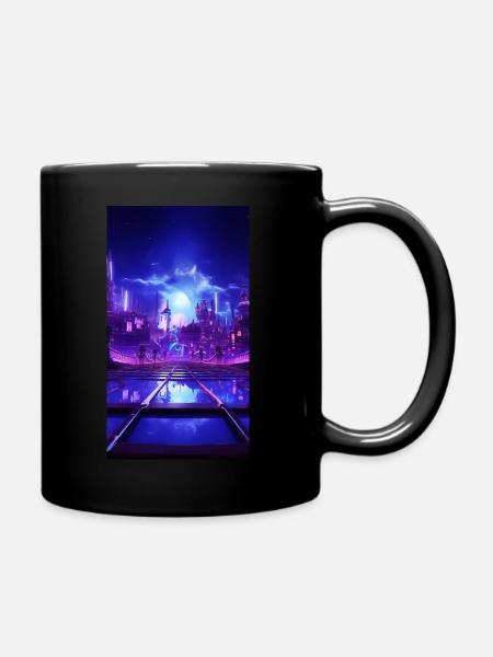 Lila dystopische Traumstadt - Tasse einfarbig - Schwarz