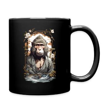 Mythical Figure Monkey Cherry Blossoms Ukiyo-E Vintage Style - Full Colour Mug - black - Right