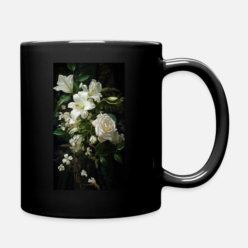 White Lilies Renaissance Design - Full Colour Mug - black