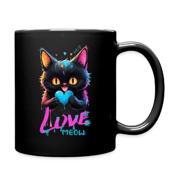 Niedliche Katze - Mehrfarbige Tropfen Liebe - Tasse einfarbig - Schwarz - Rechts