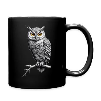 Owl on branch - Full Colour Mug - black - Right
