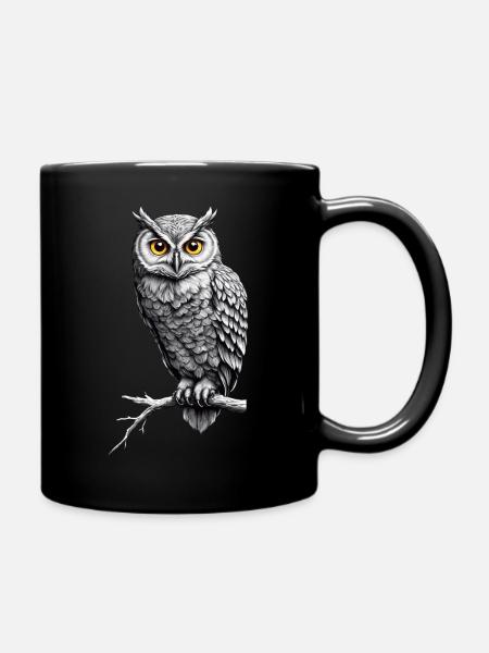 Eule auf Ast - Tasse einfarbig - Schwarz