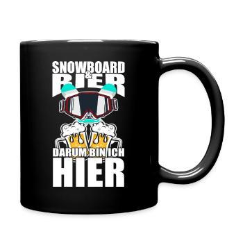 Lustiger Spruch Snowboard Bier darum bin ich hier - Tasse einfarbig - Schwarz - Rechts