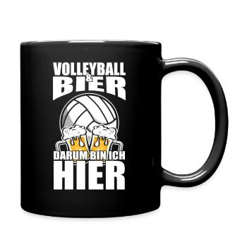 Lustiger Spruch Volleyball Bier darum bin ich hier - Tasse einfarbig - Schwarz - Rechts