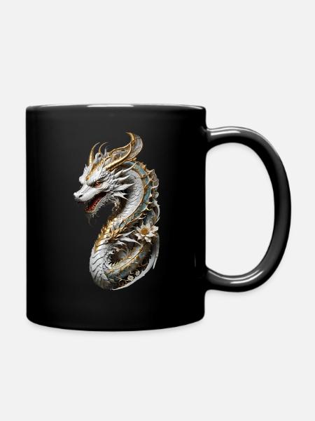 Chinisischer weißer Drache Gold Edition - Tasse einfarbig - Schwarz