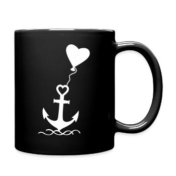 Nordsee Liebe Herz Luftballon trägt Anker weis - Tasse einfarbig - Schwarz - Rechts