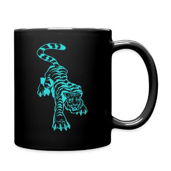 Tigre et éclairs sous les pattes (monochrome bleue - Mug uni - noir - Droite