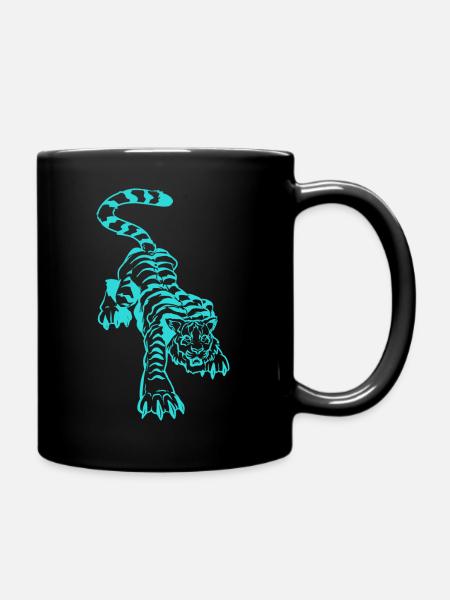 Tiger und Blitz unter den Pfoten (einfarbig blau - Tasse einfarbig - Schwarz