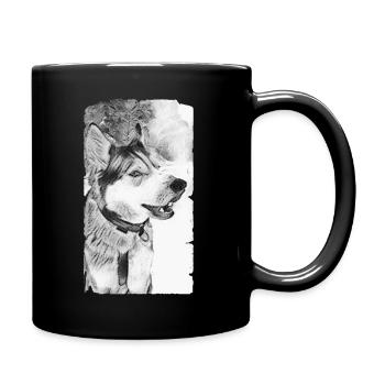 Husky Hund schwarz weiß - Tasse einfarbig - Schwarz - Rechts