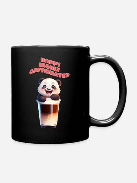 HAPPY COFFEE PANDA ADORABLEILLUSTRATION - Full Colour Mug - black