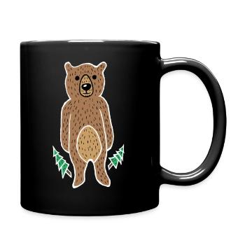 Funny & Cute Bear in the Forest (White Border) - Full Colour Mug - black - Right