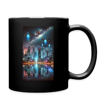Futuristische Stadt bei Nacht - Tasse einfarbig - Schwarz - Rechts