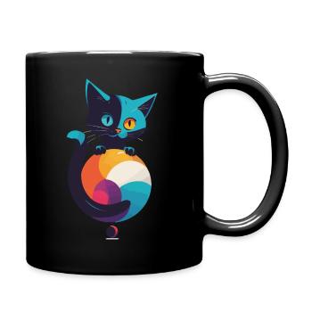Katze mit Ball Logo - Tasse einfarbig - Schwarz - Rechts
