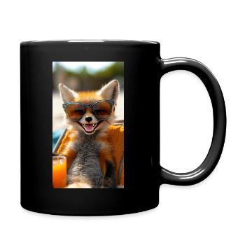 Grinsender Fuchs am Strand - Tasse einfarbig - Schwarz - Rechts