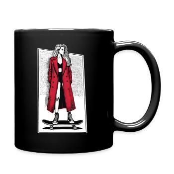Fille sur skateboard - Mug uni - noir - Droite