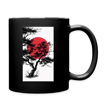 Dunkler Baum im Manga-Stil mit roter Sonne - Tasse einfarbig - Schwarz - Rechts