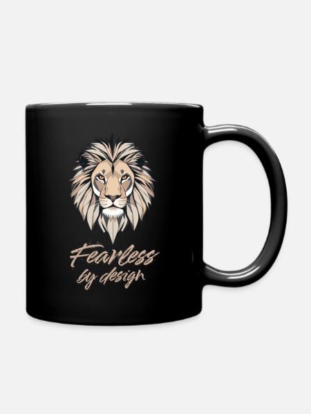 Löwe minimalistisch geometrisch furchtlos Spruch - Tasse einfarbig - Schwarz