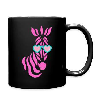 pinkes Zebra mit Sonnenbrille - Tasse einfarbig - Schwarz - Rechts