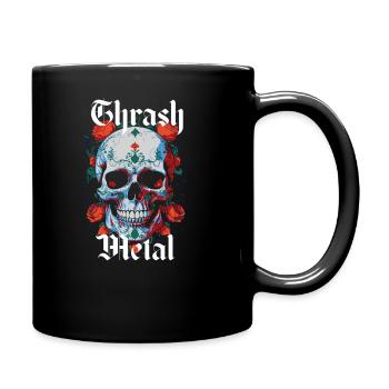 Thrash Metal Design mit Totenkopf und Rosen. - Tasse einfarbig - Schwarz - Rechts